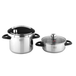 زودپز شف دوقلو 4 و 6 لیتری پارس استیل با درب پیرکس (Chef اصل)